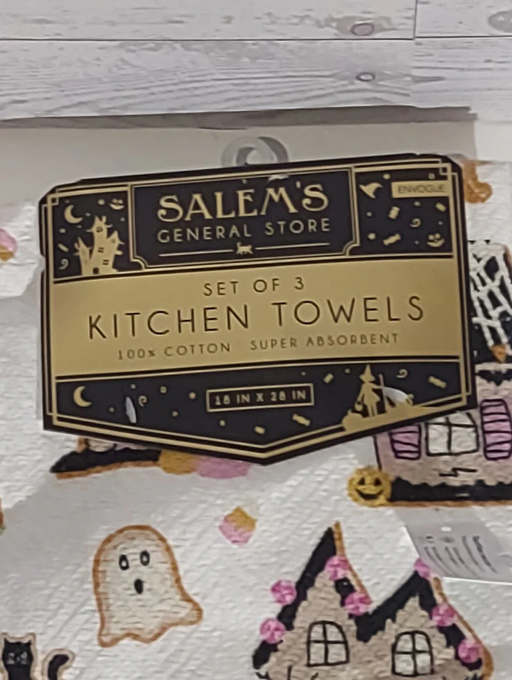 Salem's General Store Halloween gingerbread haunted house kitchen towels
